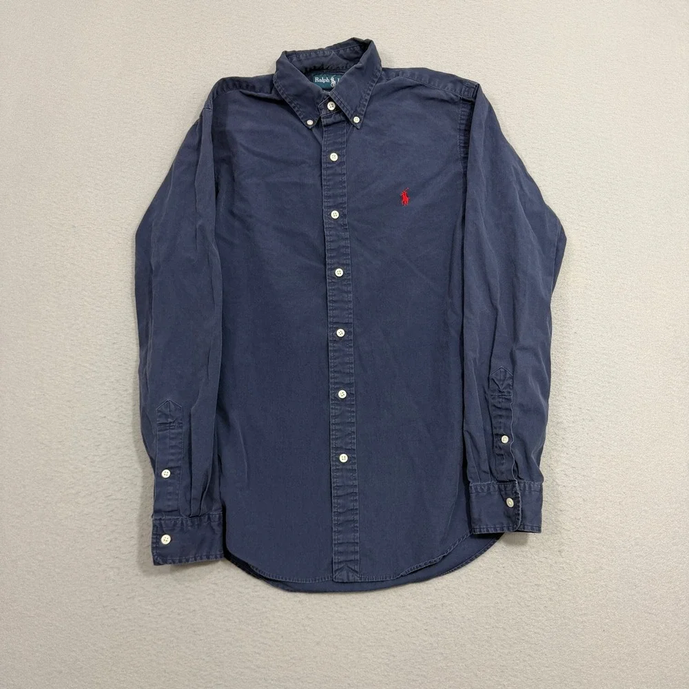 Vintage Polo Ralph Lauren Button Shirt Men's Small Blue Custom Fit Pony Logo 90s